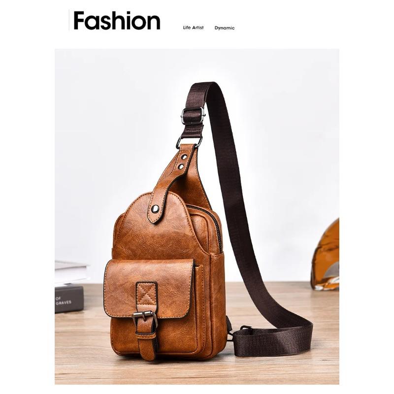 Casual Retro Men's Chest Bag, Large Capacity Crossbody Bag, Waterproof and Wear-resistant