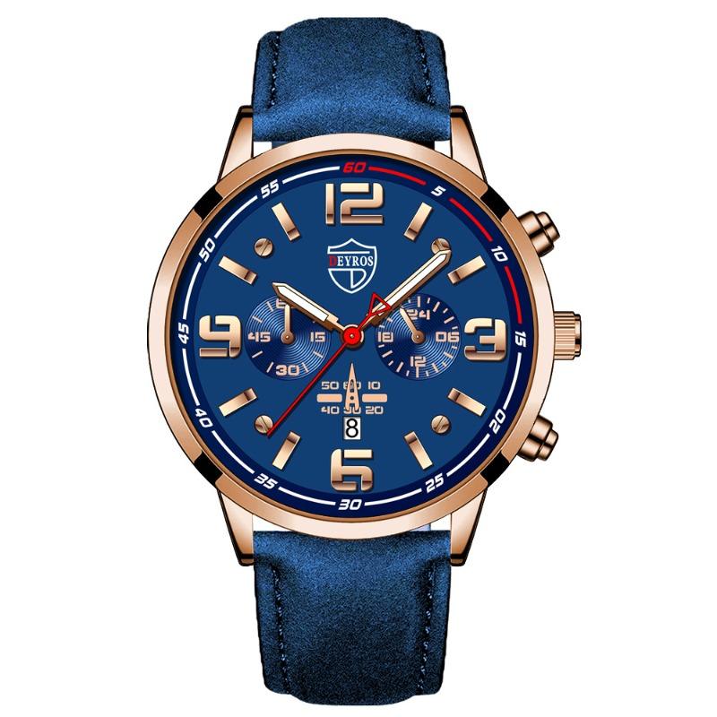 DEROS Men's Watch Fashion High-end Leather Quartz Watch Men's Calendar Watch Student Men's Watch