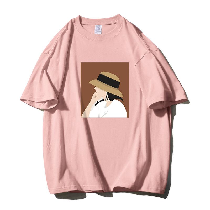 Shellsuning Summer 100% Cotton Soft Printed T-shirts Women 2023 New Fashion Simple O-neck Basic Harajuku Tees Casual Girl Top Female All-match Tops