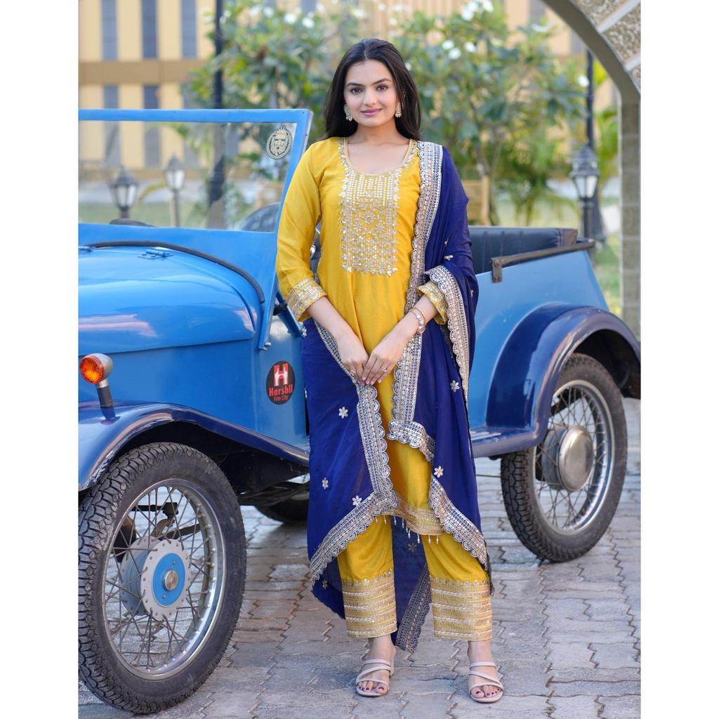Presenting  New Designer Embroidered Chinon Suit With Sequence Embroidered Work