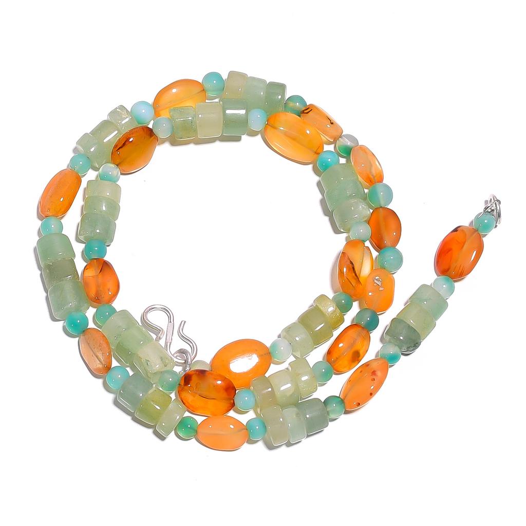 Natural Carnelian Aventurine Gemstone Smooth Beads Necklace 17" UB-4549 UB-4549