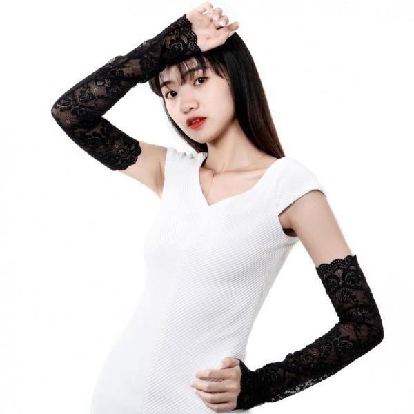 Lace Arm Cover Sun Protection Ice Cover Summer Women Driving Gloves Outdoor Breathable Elastic Half Finger Long Cover
