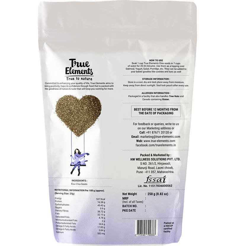 Surowe nasiona chia (250g), Surowe nasiona chia, prawdziwe elementy