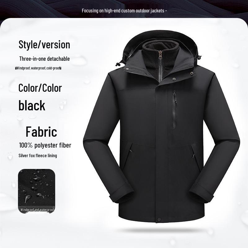 Men's Custom Three-in-One Mountain Climbing Suit for Autumn/Winter with Velvet and Logo Print