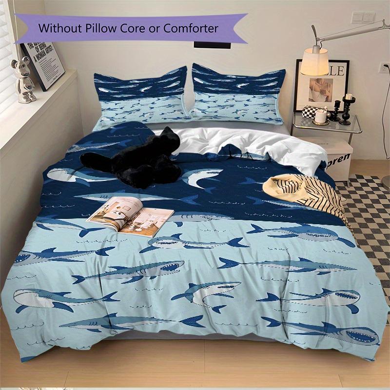 3pcs Shark Ocean Bedding Cover Set, Fashion Classic Popular Print Bedding Set, Soft Comfortable, All Season Use, For Bedroom, Guest Rooma0819148