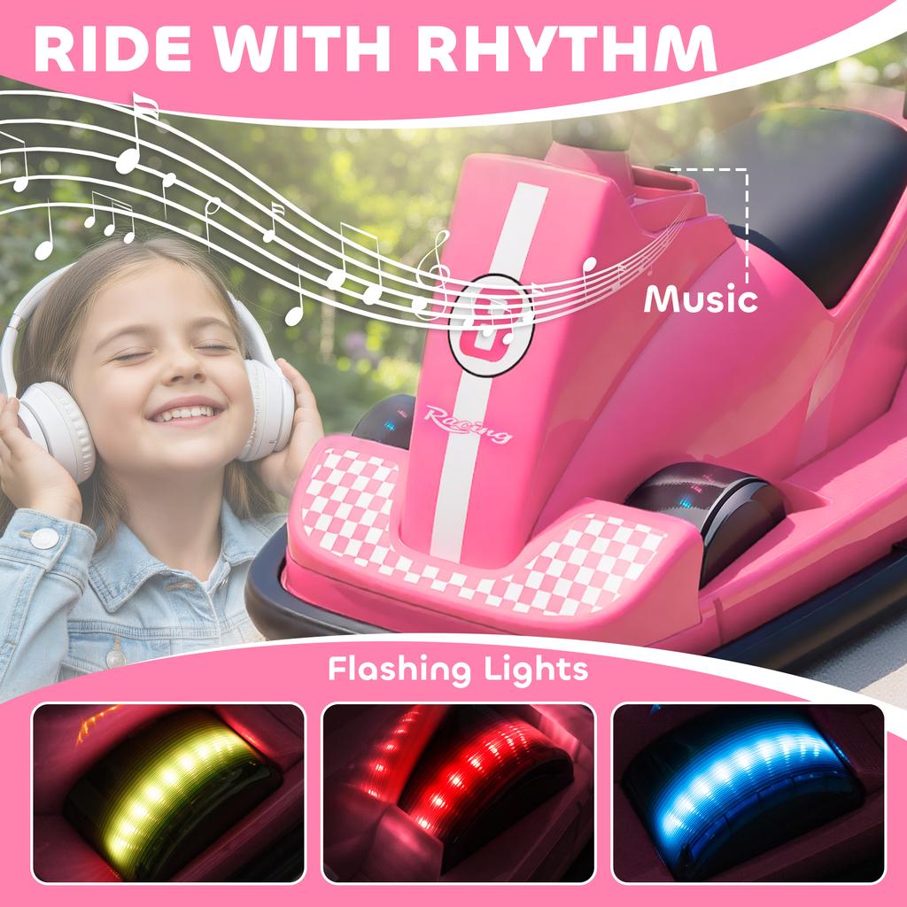 Kids Bumper Car, 360 Degrees Rotation Spin Electric Waltzer Car with LED Lights, Music for Ages 3-8 Years Old, Pink