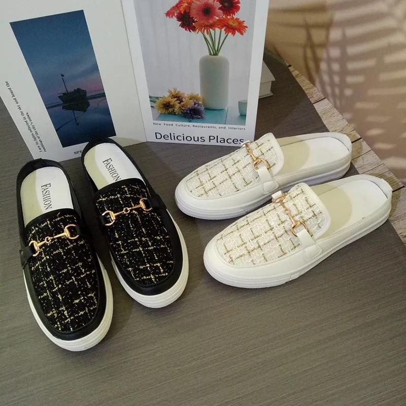 Mode Damen Schuhe 2025 Heißer Verkauf Geschlossene Zehen Damen Hausschuhe Täglich Lässige Hausschuhe Damen Metalldekoration Plateau Flache Schuhe Weiblich