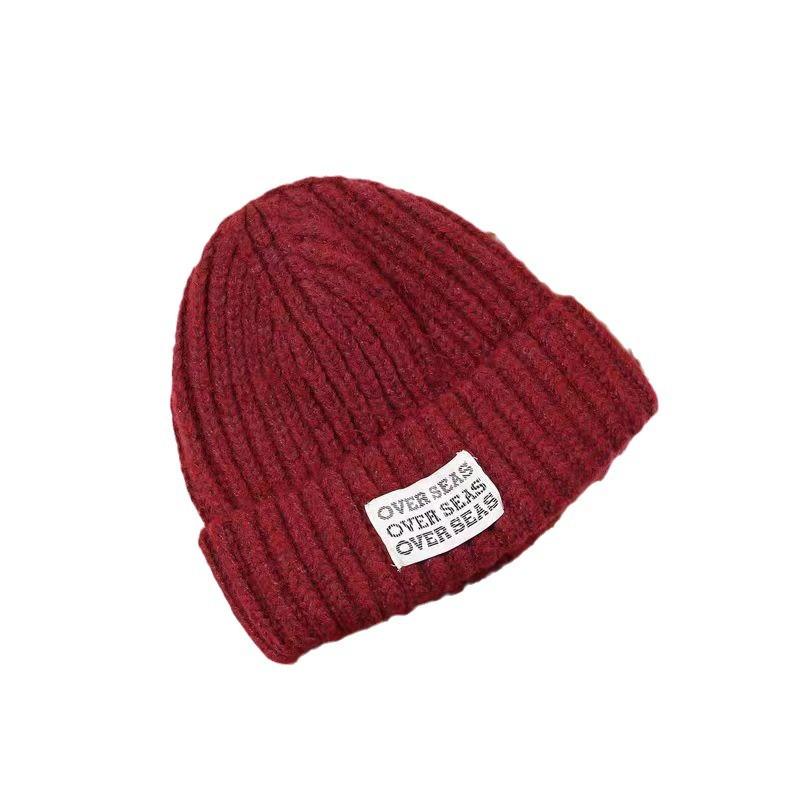 Simple Letter Patch Woolen Hat for Women in Autumn and Winter Thickened Warm Ear Protection Knitted Hat Large Head Circumference Pullover Cold Hat