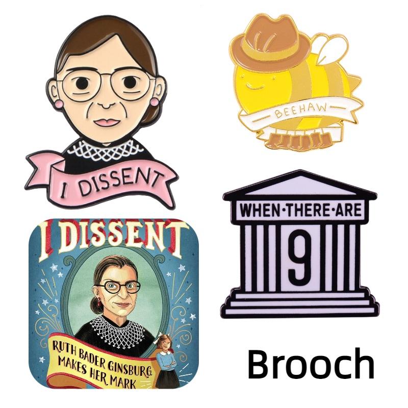 European And American Cartoon Kingsberg Dissent Judge Ruth Bader Ginsburg Brooch Pin