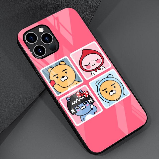 Kakao Friends Cute Glass Case For Apple iPhone 14 13 Pro 11 12 7 8 Plus SE 2022 XR X XS Max 6 6S Tempered Phone Cover Cartoon