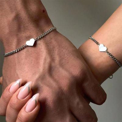 Vnox Liebesherz Partnerarmbänder für Männer Frauen, Verstellbares Edelstahl Kubanische Kettenarmband Set, Valentinstagsgeschenk für Ihn