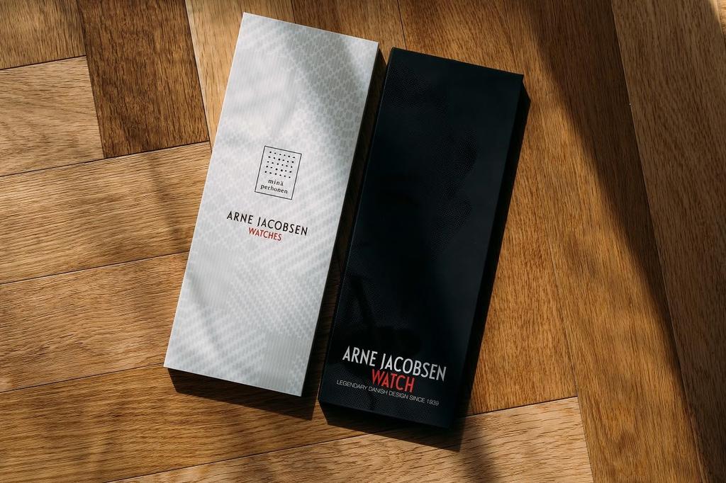 ARNE JACOBSEN X Mina Perhonen 34mm Scandinavian Design Watch with Land Puzzle Strap, STATION 53411-1686BP, White and Dark Gray