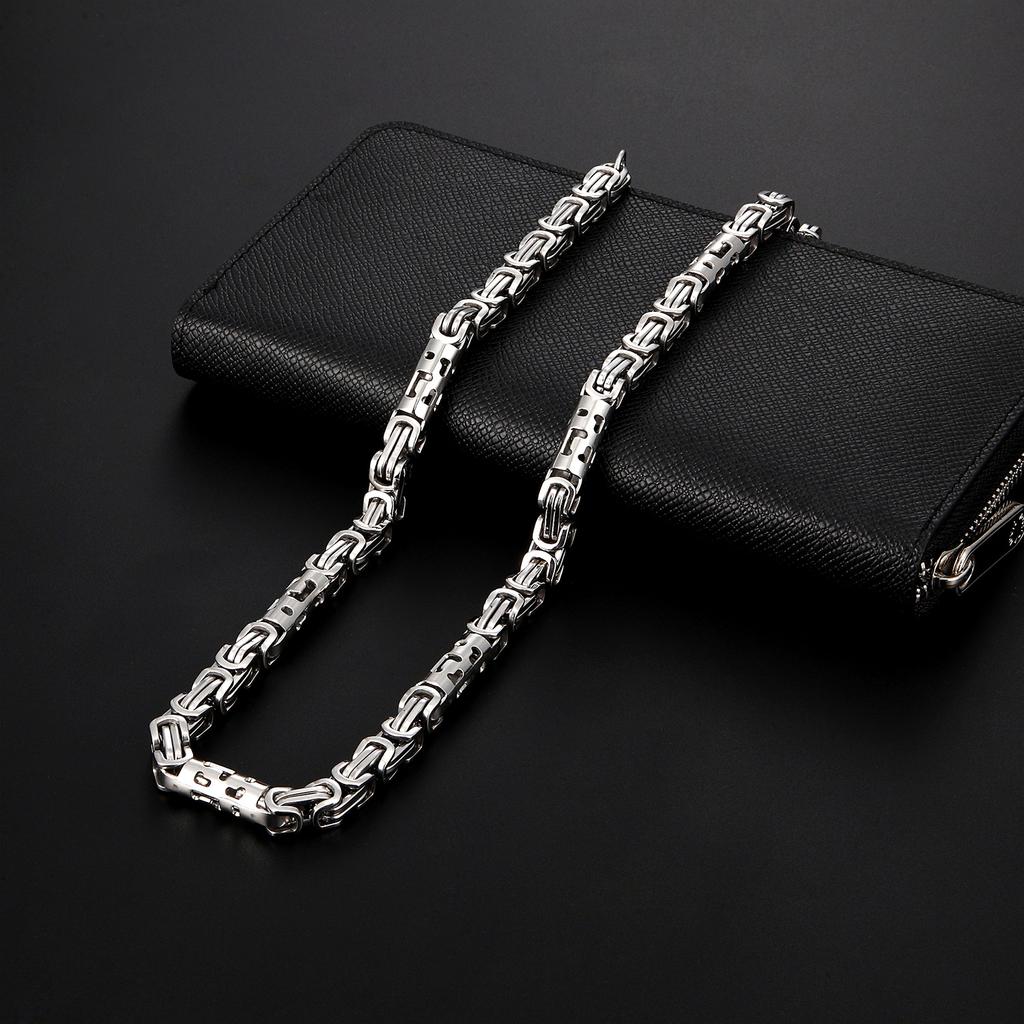 Cylindrical Hand Byzantine Male Man 18K Gold Plated Waterproof Stainless Steel Non Tarnish Jewelry Link Chain Bracelet Necklace