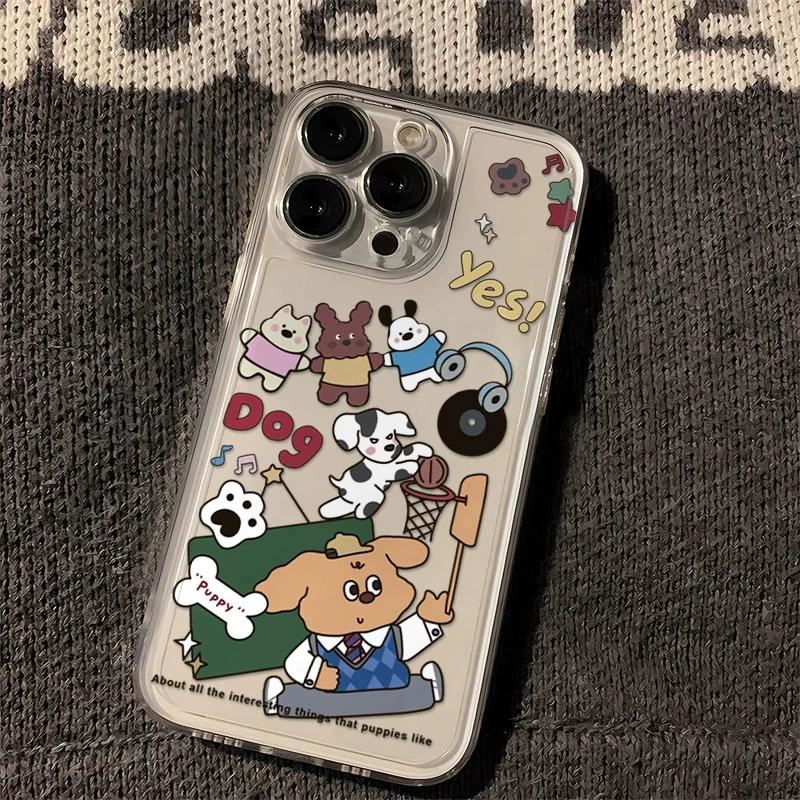 Cute Puppy Doodle Clear Phone Case for iPhone 15/14/13/12 - Cartoon Dog Sticker Style Cover