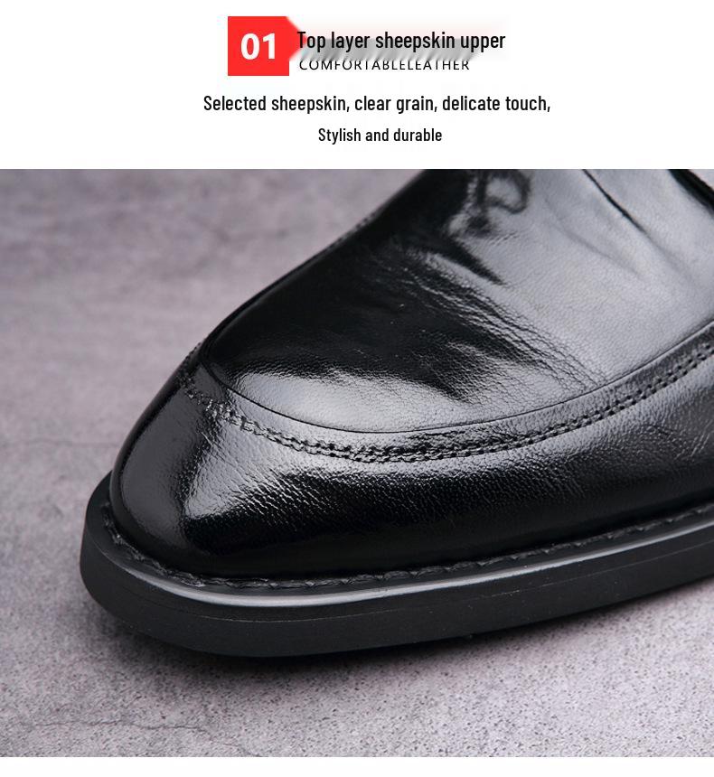 New Men's British Style Genuine Sheepskin Leather Breathable Derby Shoes - Business Formal Footwear