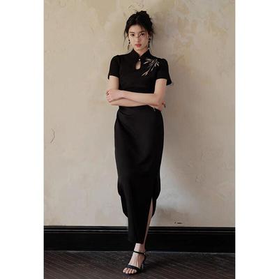 JK&JS New Chinese Style Embroidered Short Sleeve Long Dress