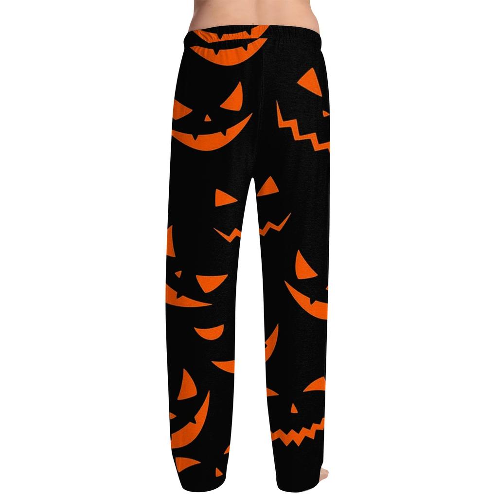 Mens Halloween Printed Drawstring Lounge Pants Casual Relaxed Fit Sleepwear Trousers with Pumpkin Pattern Design