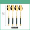 Handle Gold 4pcs Long Flatware Stainless Steel Tableware Ice Cream Coffee Spoon Teaspoon Dinnerware Kitchen Restaurant Supplies