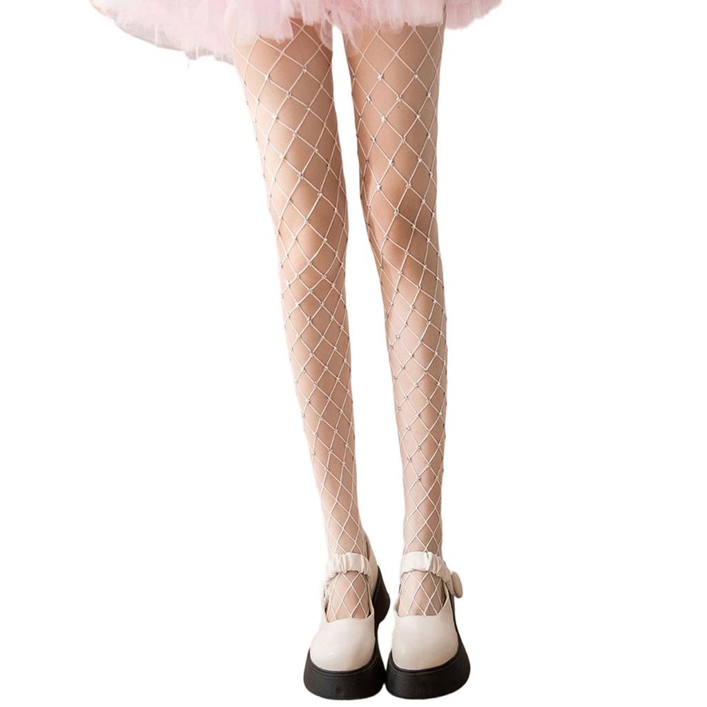 Rhinestones Fishnets Stockings for Women High Waist Pantyhose Glitter Sparkly Large Mesh Fishnet Tights
