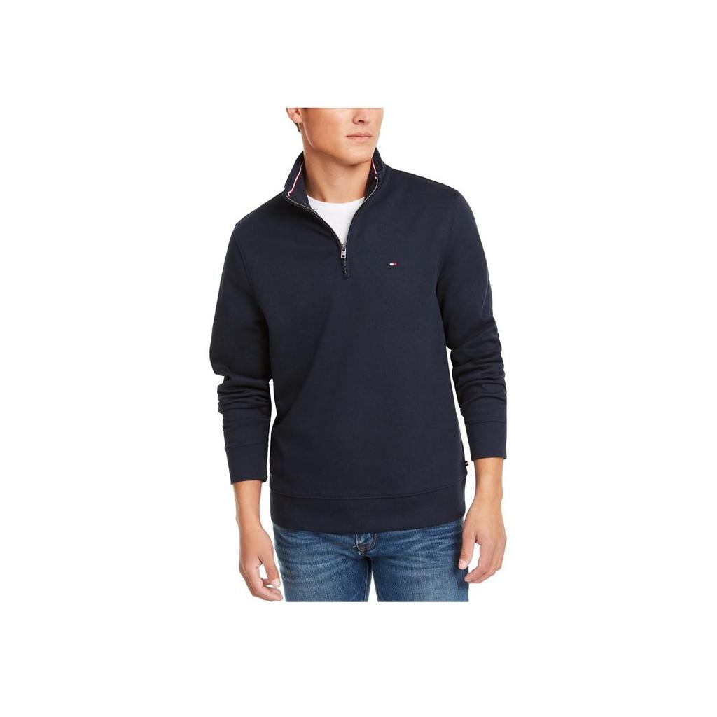 Tommy Hilfiger Logo Print Half-Zip Stand Collar Long Sleeve Sweatshirt Men Sweatshirt Navy-Blue 78C6087-079