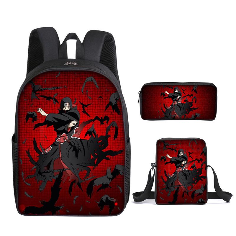 Naruto Naruto Rucksack Dreiteiliges Set, Schulranzen für Grund- und Sekundarschule, Umhängetasche, Messenger Bag, Federmäppchen.