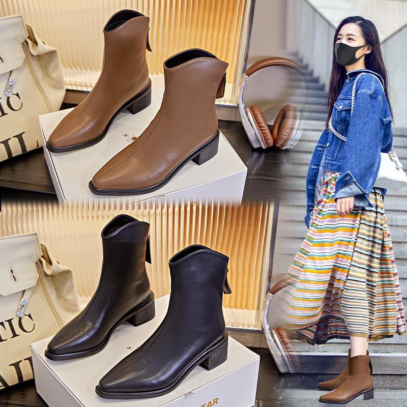 Neue spitze Stiefel Herbst dicker Absatz Martin Stiefel Damen lässige Cowboy Stiefel Damen vielseitige Stiefel Damen Retro Damenstiefel