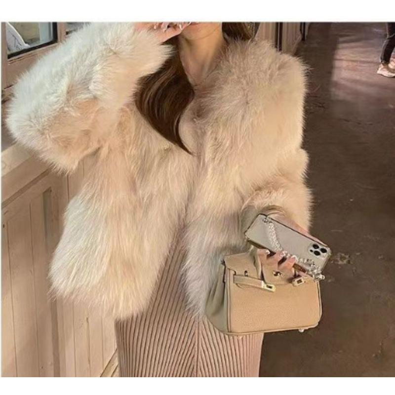 

Winter new imitation fox fur imitation coat women s short long hair fashion slim imitation mink plush warm 2XL абрикосовий