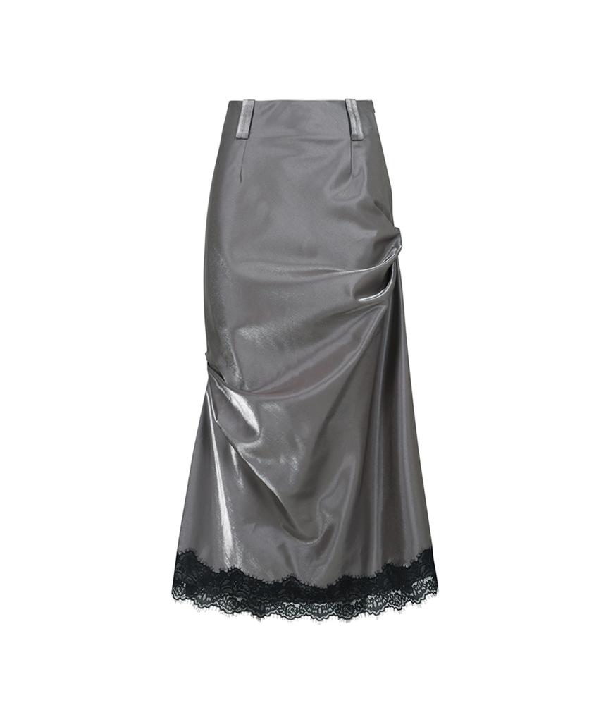 Three To Eighty Lace Shirring Long Skirt Charcoal