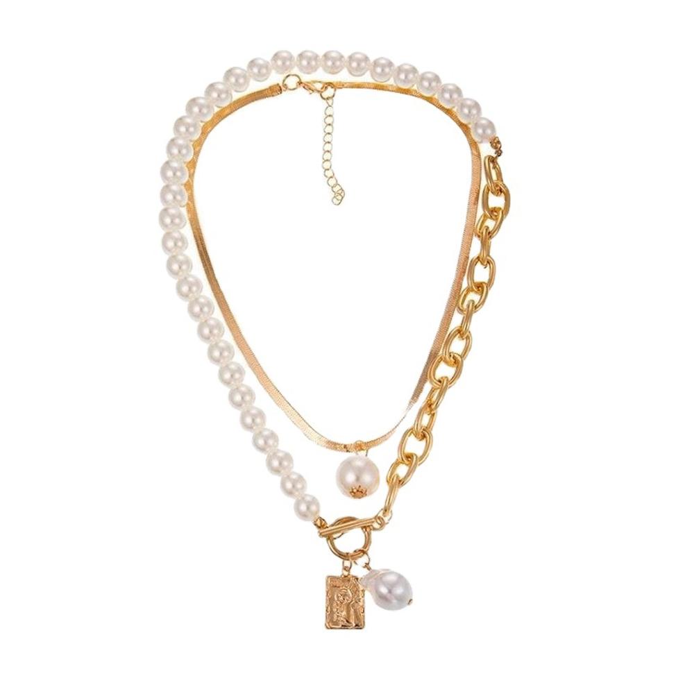 

Ожерелье в стиле хип-хоп, барокко, искусственный жемчуг, квадратный кулон, ювелирные изделия золотой