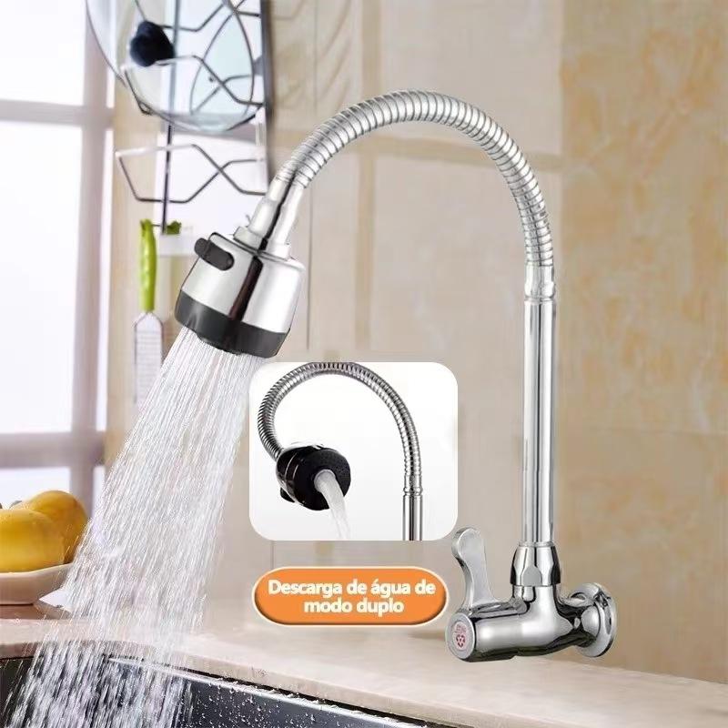Stainless Steel Single Two-Speed Horizontal Kitchen Faucet Ceramic Valve Core for Modern Minimalism Wall-Mounted Installation (White,Electroplating) белый