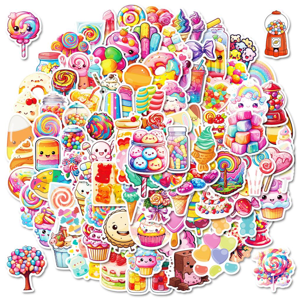 100 Colorful Candy Cartoon Graffiti Stickers Lollipop Ice Cream Diy Decorative Handbook Girl Heart Sticker