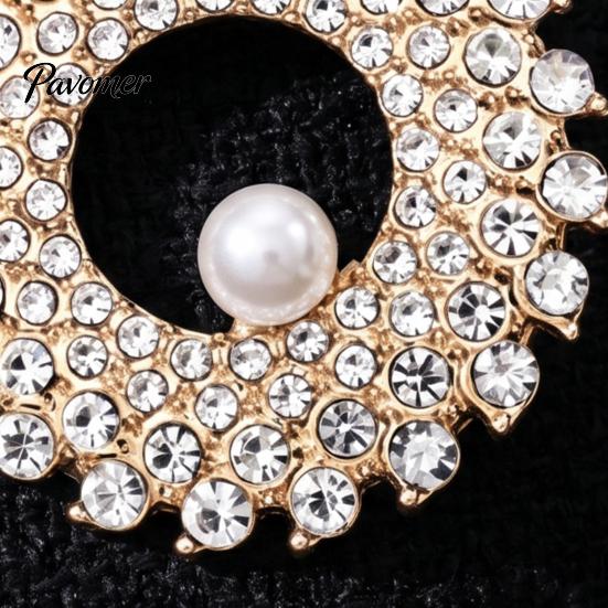 Luxury Jewelry Accessories Hollow Rhinestone Ring Brooch Pin, Bling Circle Lapel Pin Decorative with Faux Pearl, Men Women Clothing