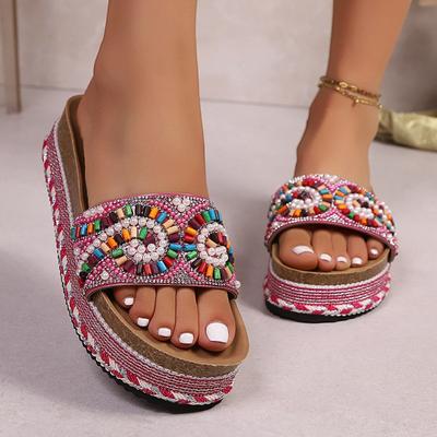 Mode Mode Strass Plateau-Slipper Sommer Neu Runde Zehen Offene Zehen Rutschfest Verschleißfest Flache Slipper
