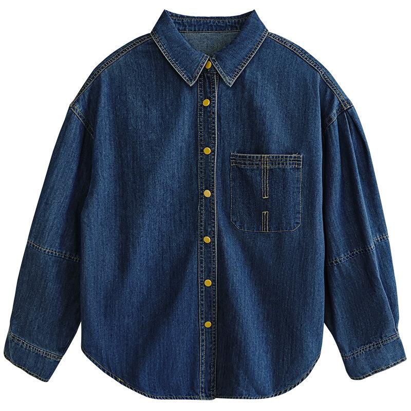 Blue Denim Jacket for Women's Spring and Autumn New Style Shirt Top Hong Kong Style Retro Layered Shirt