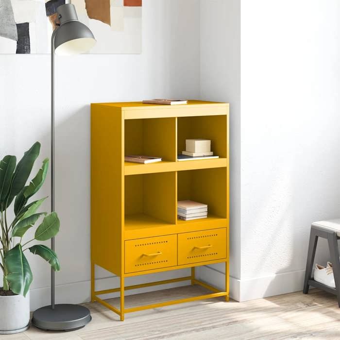 VidaXL High Buffet, Cabinet with Drawers and Compartments, Storage Furniture, Living Room Organizer, Yellow 846605