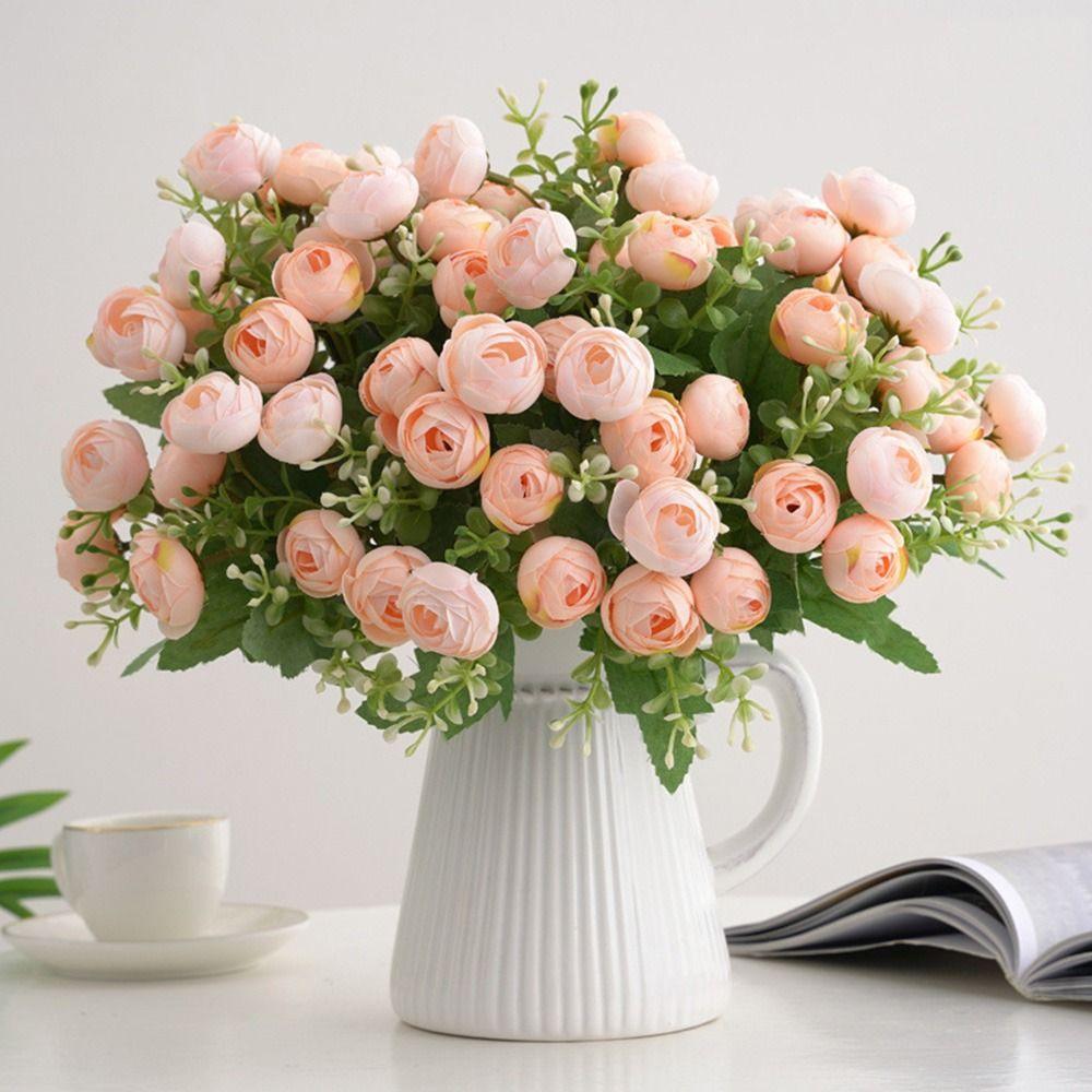 15 Heads Tea Rose Artificial Flower Multicolor Faux Flower Simulation Rose Flower  Home Decoration