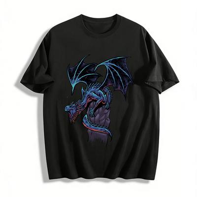 Dark Fanged Dragon Print Trendy Loose Casual Top Pure Cotton T-shirt