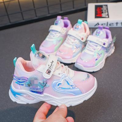 Mädchen Sportschuhe Frühling und Herbst Neue Mesh Oberfläche Atmungsaktiv Feste Herz Herz Mädchen Papa Schuhe Große Kinder Casual Schuhe Flut