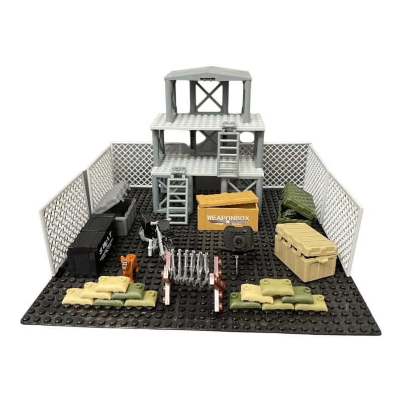 Militärbasis WW2 Waffenarsenal Waffen Display DIY Konstruktionsmodell DIY Szenenzubehör Junge Spielzeug Baustein