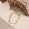 Moda Europeo-Americana Collana a Strati con Catena Piatta a Maglia Serpente a Tre Strati per Donna - Catena Clavicola con Croce in Metallo