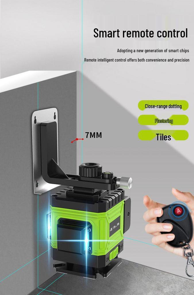 High-Precision Laser Level with Green Light, 12-16 Lines, for Walls and Floors, Automatic Leveling