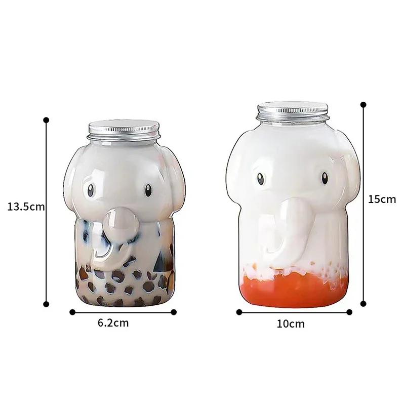 1Pc 350/500ML Cute Elephant Plastic Bottle Clear Milk Tea Bottle Water Bottle Portable Coffee Drinking Cup Drink Bottle
