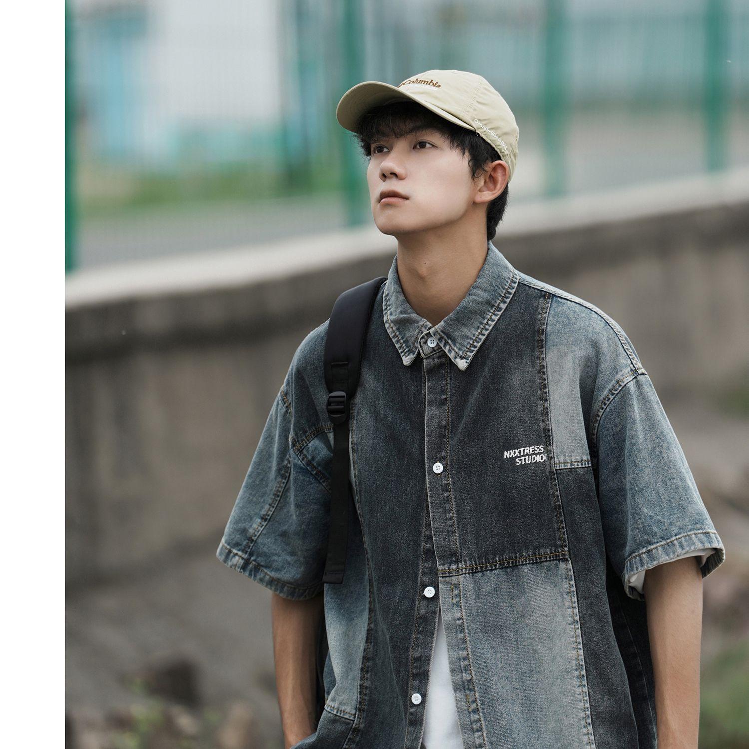 

Американский летний профиль, джинсовый жилет, мужская рубашка с короткими рукавами, нишевая куртка для мужчин и женщин, подростковая пара XL