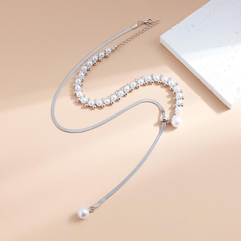 Elegant Simulated Pearl Y-Shaped Lariat Necklace Snake bone Chain Irregular Pearl Drop for Women Bridal & Banquet Jewelry