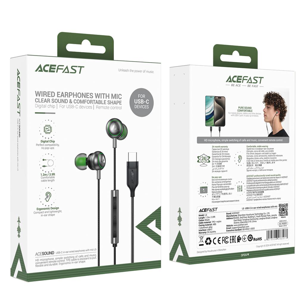 ACEFAST L5 USB-C Wired Earphone with Mic Clear Sound In Ear Headphone