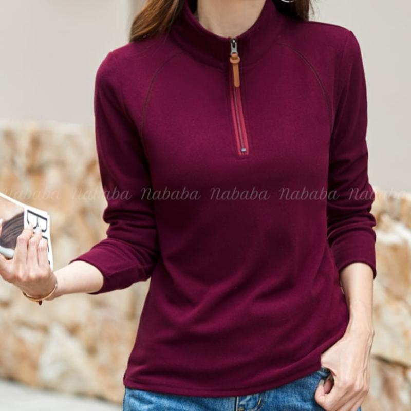 Navava Men NT2992 Basic Zipper Mock Neck VelveT Long Sleeve T shirT