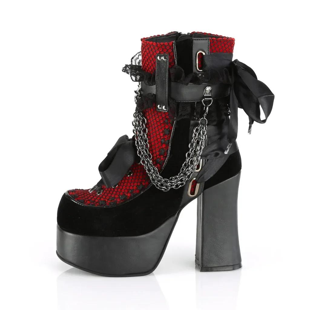 Fashion Bowknot Ankle Boots Women Gothic Vintage Round Parker Square Heel Platform Flat Boots Punk Ladies Party Shoes