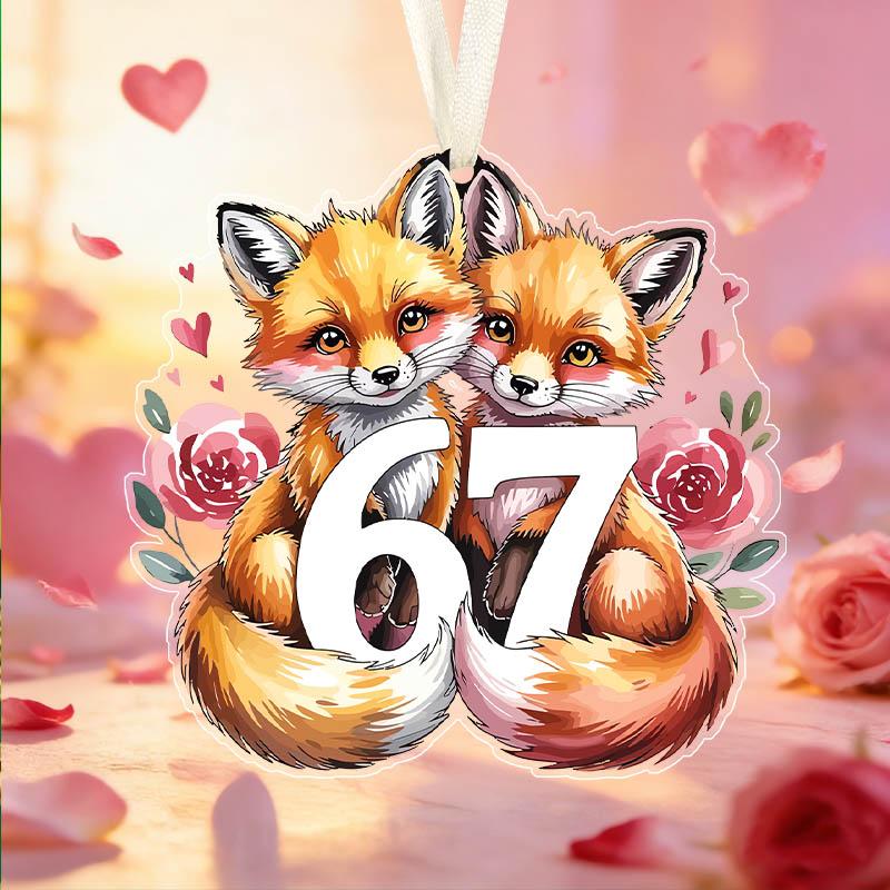 Valentine's Day Transparent Acrylic Pendant Two Foxes 6 7 Pattern Hanging Decor for Wall Door Car Gift for Friends Galentine's Day