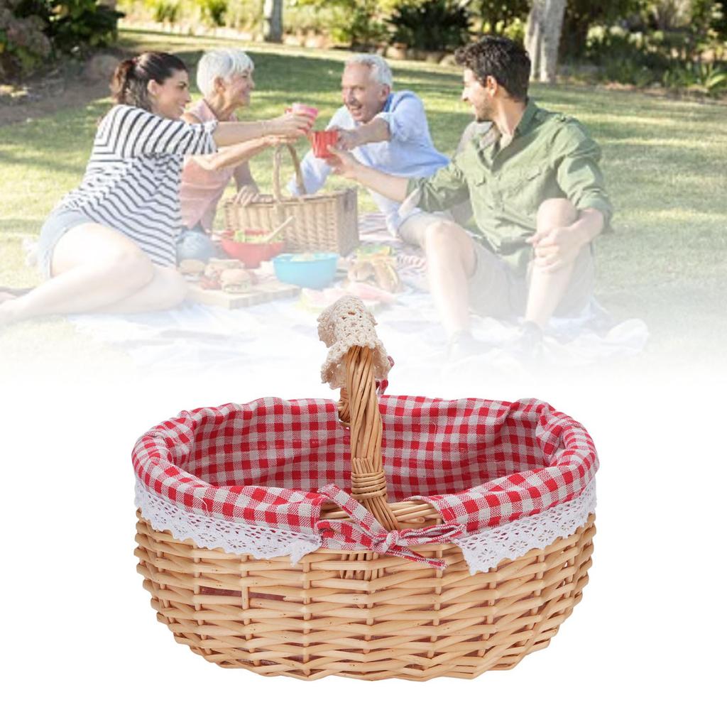 Picnic Basket with Removable Liner Hand Woven Empty Picnic Hamper Basket with Handle for Easter Camping Wedding Gathering