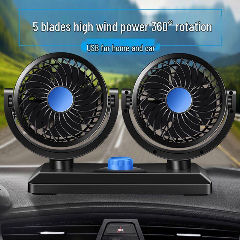 Universal 12V/24V Dual-Head Car Fan with USB